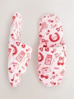 Roze/rood - Heart Plush Slider Slippers