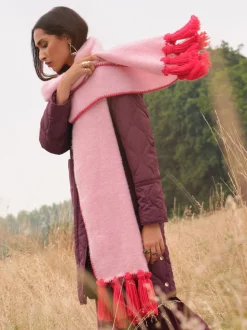 Roze/rood - Love & Roses Tassel Cosy Contrast Brushed Scarf