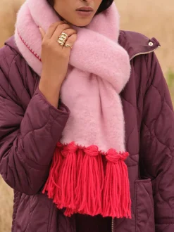 Roze/rood - Love & Roses Tassel Cosy Contrast Brushed Scarf