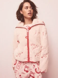 Roze/rood met hart - Borg Full Zip Fleece