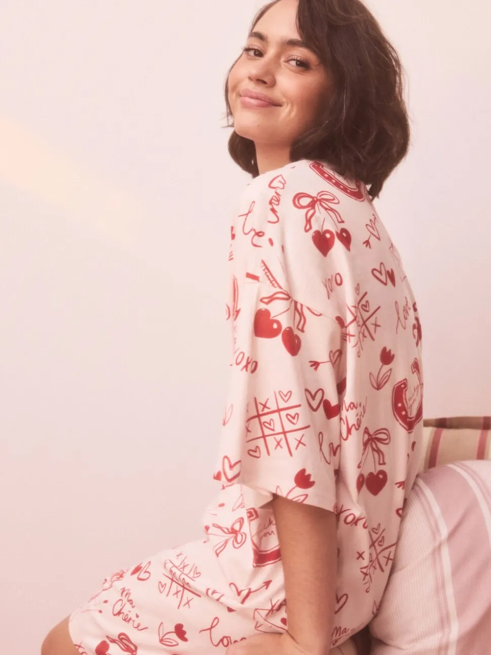 Roze/rood met hart - Nachtpon