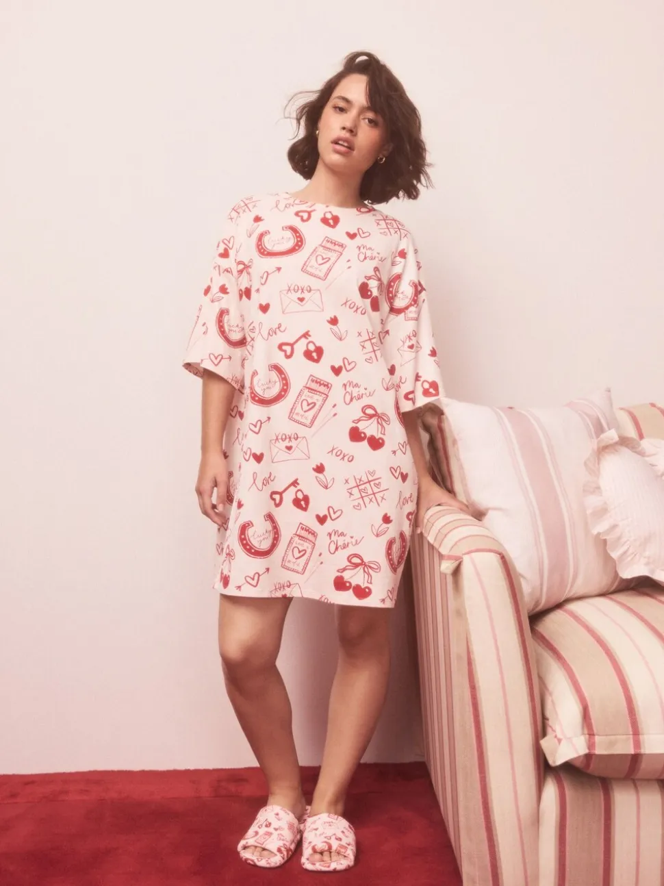Roze/rood met hart - Nachtpon