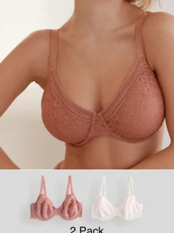 Roze/wit - Set van 2 minimiser Beha's met volledige cups zonder vulling, cup DD+