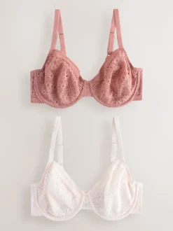 Roze/wit - Set van 2 minimiser Beha's met volledige cups zonder vulling, cup DD+