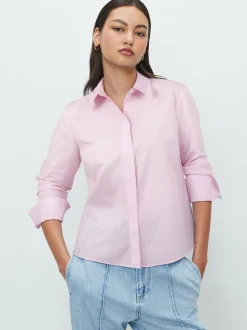 Roze/wit gestreept - Fitted Stretch Essential Long Sleeve Shirt