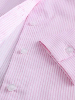 Roze/wit gestreept - Fitted Stretch Essential Long Sleeve Shirt