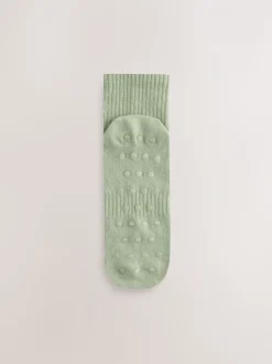 Sage Green/Cream/Grey - self. Cropped Ankle Embroidered Logo Gripper Socks 3 Pack