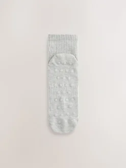 Sage Green/Cream/Grey - self. Cropped Ankle Embroidered Logo Gripper Socks 3 Pack