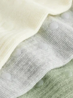 Sage Green/Cream/Grey - self. Cropped Ankle Embroidered Logo Gripper Socks 3 Pack