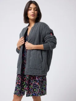 SCAMP & DUDE Quilted Bolt Bomber Jacket Light Washed