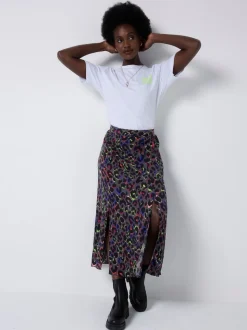 SCAMP & DUDE Split Front Skirt with Leopard & Lightning Bolt