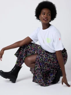 SCAMP & DUDE Split Front Skirt with Leopard & Lightning Bolt