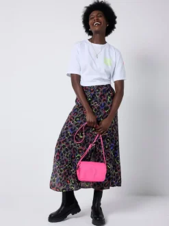 SCAMP & DUDE Split Front Skirt with Leopard & Lightning Bolt