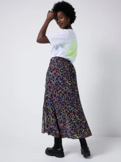 SCAMP & DUDE Split Front Skirt with Leopard & Lightning Bolt