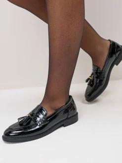 Schuh Wide Fit Layne Patent Tassel Loafers