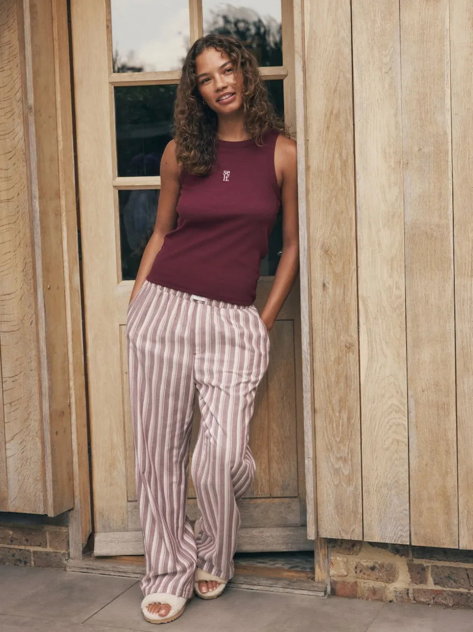 self. Ribbed Vest Top and Long Leg Pyjamas Set