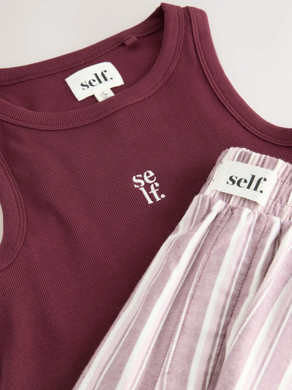 self. Ribbed Vest Top and Long Leg Pyjamas Set
