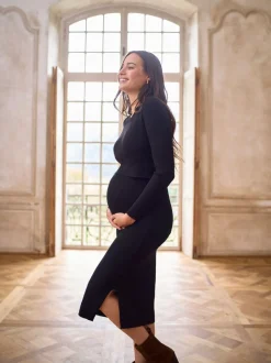 Seraphine Crew Neck Layered Knit Maternity Dress