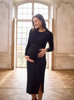 Seraphine Crew Neck Layered Knit Maternity Dress