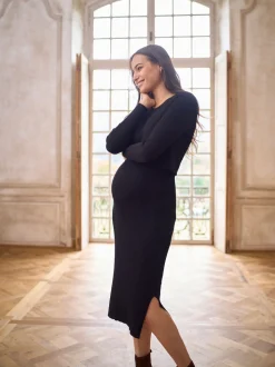 Seraphine Crew Neck Layered Knit Maternity Dress