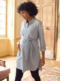 Seraphine Denim Maternity & Nursing Chambray Shirt Dress