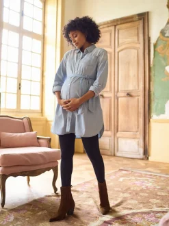 Seraphine Denim Maternity & Nursing Chambray Shirt Dress