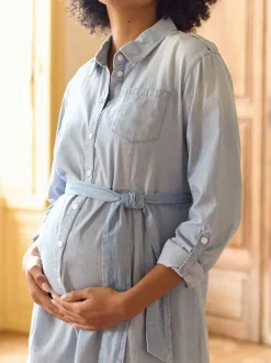 Seraphine Denim Maternity & Nursing Chambray Shirt Dress