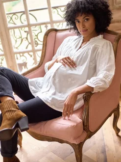 Seraphine Maternity & Nursing Cotton Embroidered Blouse