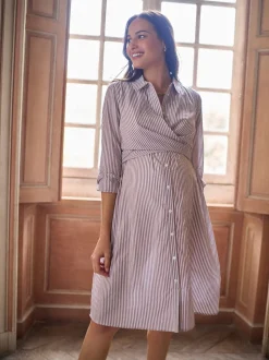 Seraphine Maternity & Nursing Midi Wrap Shirt Dress