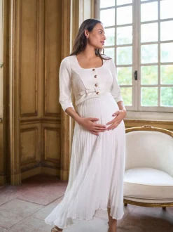 Seraphine Occasion Maternity & Nursing Bridal Dress With Tweed Bodice & Floaty Pleated Skirt