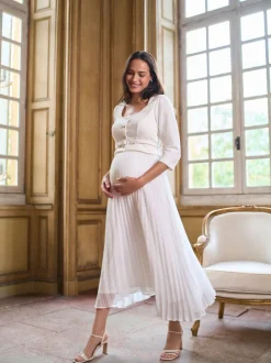 Seraphine Occasion Maternity & Nursing Bridal Dress With Tweed Bodice & Floaty Pleated Skirt
