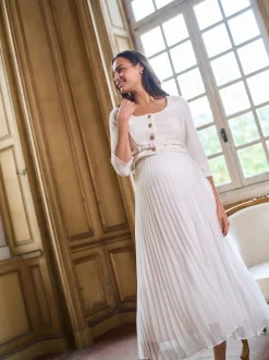 Seraphine Occasion Maternity & Nursing Bridal Dress With Tweed Bodice & Floaty Pleated Skirt