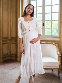 Seraphine Occasion Maternity & Nursing Bridal Dress With Tweed Bodice & Floaty Pleated Skirt