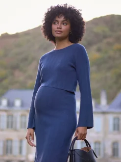 Seraphine Ribbed Knitted Maternity and Nursing Midi Dress