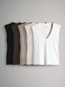Set van 5 diepe V-hals geribbelde vest
