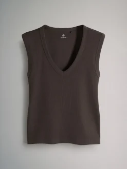 Set van 5 diepe V-hals geribbelde vest