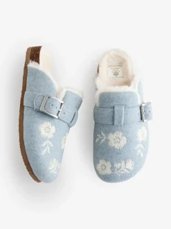 Shabby Chic by Rachel Ashwell® Blue Fur Footbed Embroidered Mule Slippers