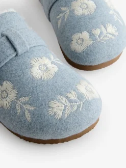 Shabby Chic by Rachel Ashwell® Blue Fur Footbed Embroidered Mule Slippers