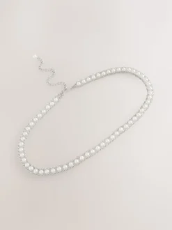 Silver Tone Pearl Bead - Kettingriem