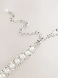 Silver Tone Pearl Bead - Kettingriem