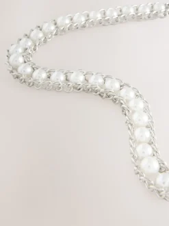 Silver Tone Pearl Bead - Kettingriem