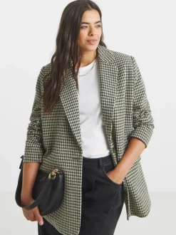 Simply Be blazer met pied-de-poule en enkele rij knopen