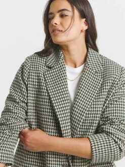 Simply Be blazer met pied-de-poule en enkele rij knopen