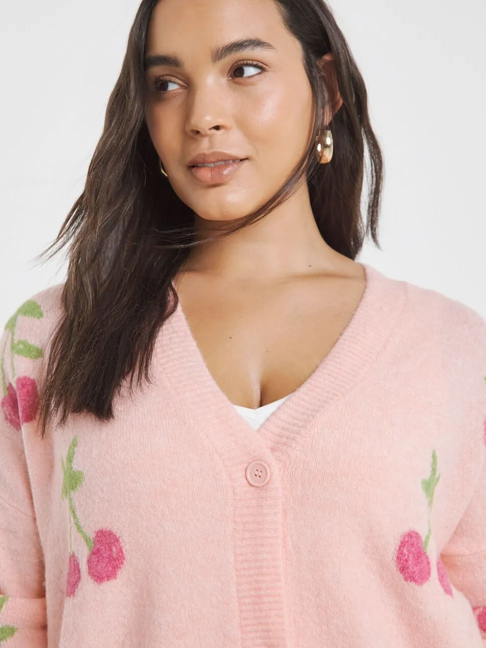 Simply Be Cherry Print Boyfriend Cardigan