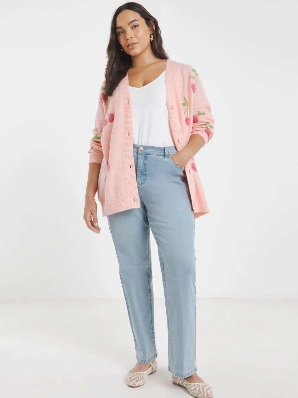Simply Be Cherry Print Boyfriend Cardigan