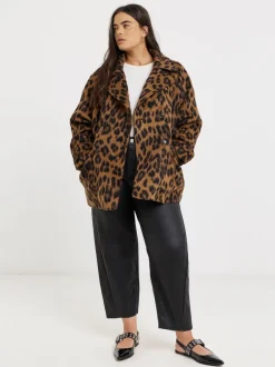 Simply Be Leopard Print Brushed Faux Wool Pea Coat