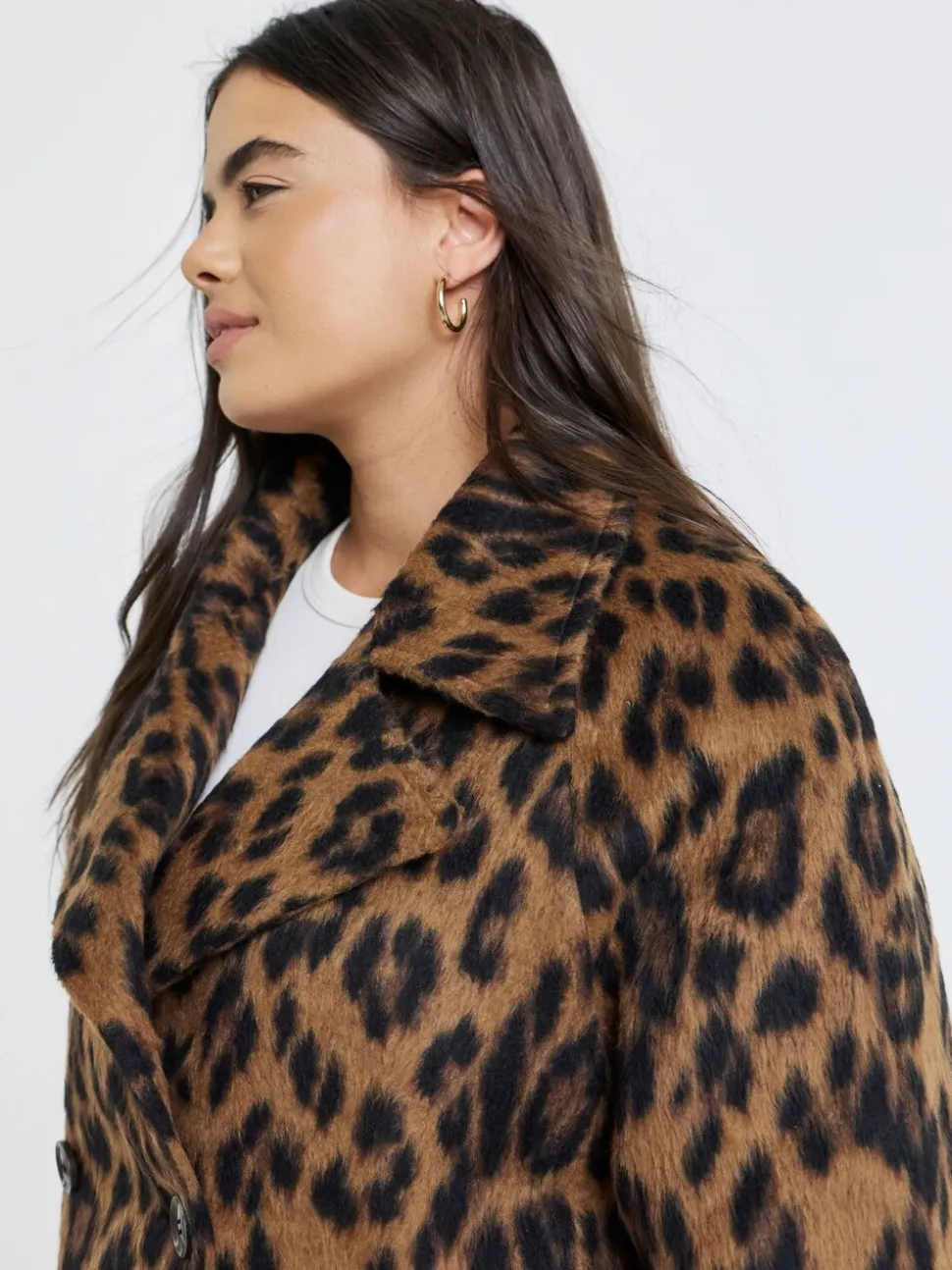 Simply Be Leopard Print Brushed Faux Wool Pea Coat