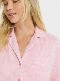Simply Be Pretty Secrets Brushed Ribbed Button Through Pyjama Set