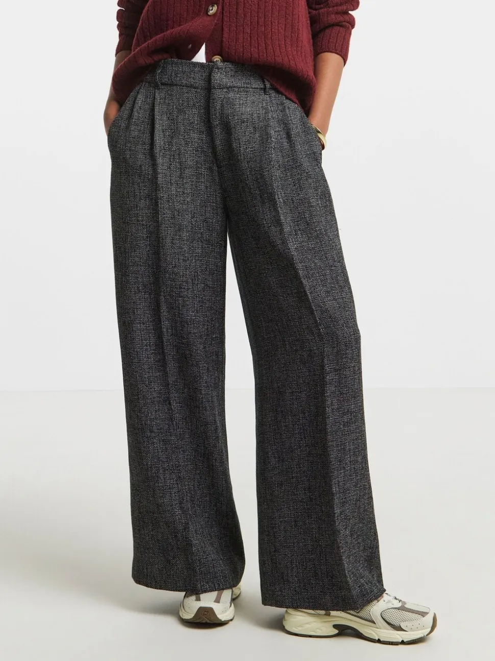 Simply Be Wool Look Textured Wide Leg Tailored Trousers