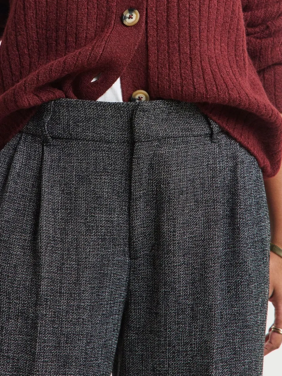 Simply Be Wool Look Textured Wide Leg Tailored Trousers
